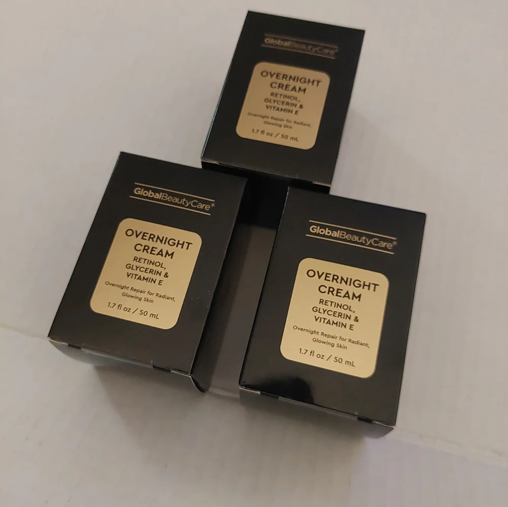 New In BOX Global Beauty OverNight Creme Retinol Plus 1.7 Oz X3